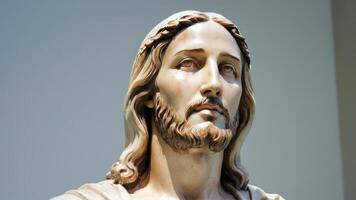 the bust of jesus is shown with a very good face, photo