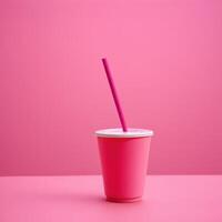 there is a pink cup with a straw on it, photo