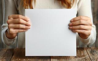 person covering their face with a blank piece of paper, photo