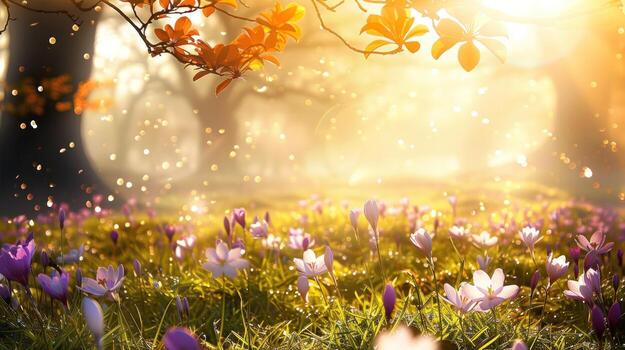 muchos azafrán sentado debajo un árbol en el bosque, foto