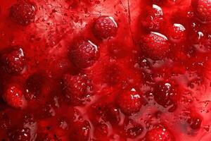 fresh raspberries are being poured with water, photo