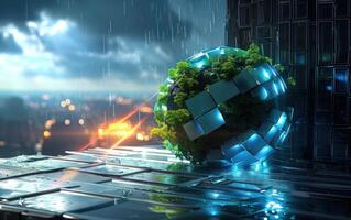 there is a very small plant in the middle of the sphere, photo