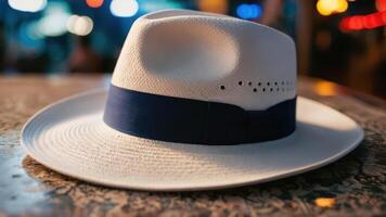 a hat that has been placed on a table, photo