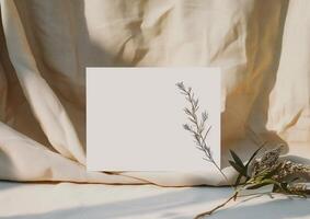 flower petals, and plain background with blank card, photo