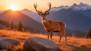 an animal that is standing with the sun in the background, photo