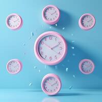 many watches in the air on blue background, photo