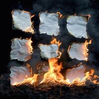 a pile of paper that is on fire, photo