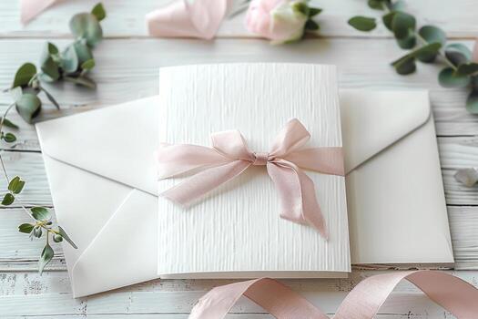 two envelopes with a bow tied to one another, photo