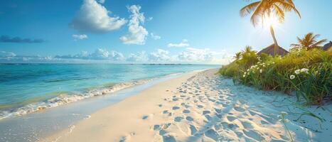 a beach in the shadow and sand with bright sunlight, photo