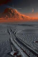 an abstract painting with curves in the sand, photo