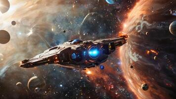 some stars in space with spaceships and many smaller circles, photo