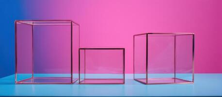 assorted acrylic boxes with blue, pink and purple background, photo