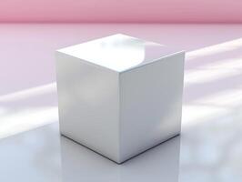 the small silver square is sitting on a shiny table, photo