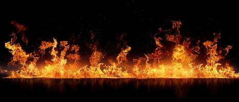 a fire flame burning up into the night sky, photo