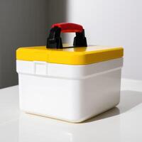 an open plastic toolbox is shown on the table, photo