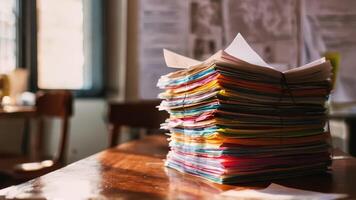 the stack of papers is piled on top of each other, photo