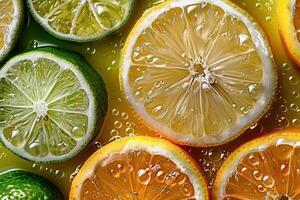 this is orange slices with one lime and one lemon, photo