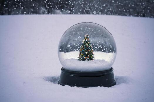 a snow globe that has a tree inside of it, photo