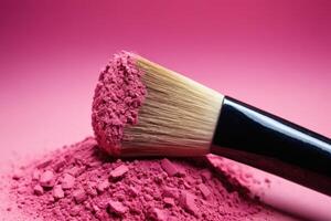 the makeup brush is sitting on top of the powder, photo