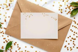 the white card is sitting inside of an envelope, photo