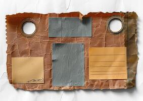 some brown paper has papers torn out to make pictures, photo