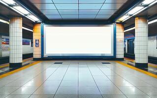 empty subway platform with columns leading from right to left, photo