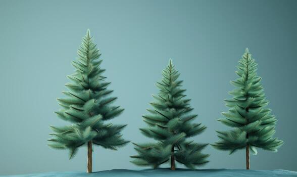 three different pine trees in various evergreen style, photo