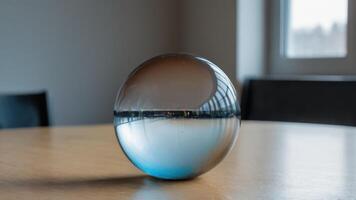an egg sitting on top of a wooden table, photo