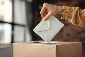 person adding white envelope to the box, photo
