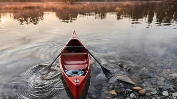 a picture for there is a red boat that was submerged in the water, photo