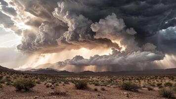 clouds coming down on an empty desert land, photo