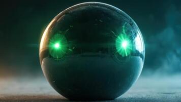 three green lights on top of an orb, photo