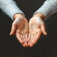 two large, open hands are holding each other, photo