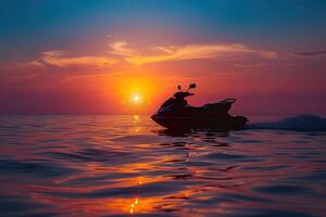 the sky above the water is an orange color, photo