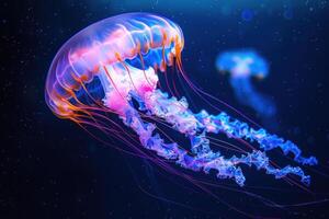 jellyfishs swimming up to the camera in an aquarium, photo