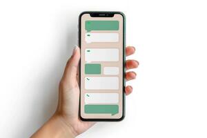 a person is scrolling the message on one of their smartphone apps, photo