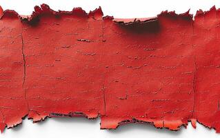 a piece of torn red metal on the wall, photo