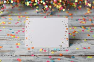 an empty card near some colorful conspensible toppings, photo