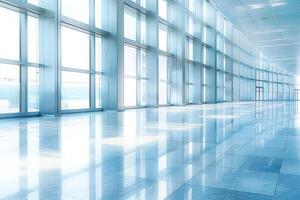 light shining through tall glass windows in commercial building, photo