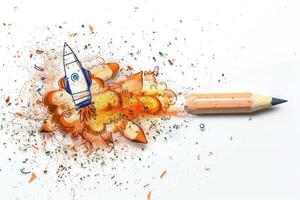 oranges in an exploding pencil and shavings, photo