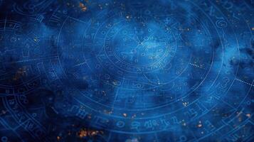 there is a circular clock on top of a dark blue sky, photo