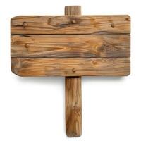 sign with wooden arrow and rivets on it against white wall, photo