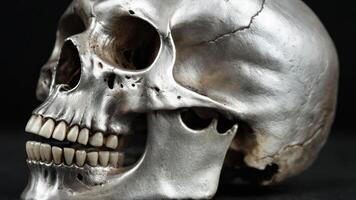 metal skull displayed for consumption to display, photo