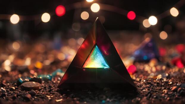 colorfully lit prism blocks in the middle of a field, photo