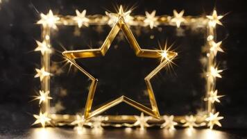 stars with white and gold sparkles and reflected in the picture, photo