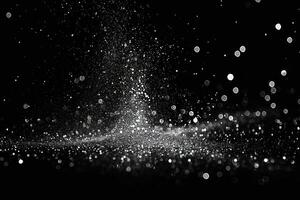 silver glitter on black background and white circles, photo