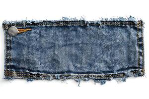 the jeans are fringed down to reveal an empty tag, photo