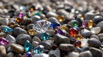 several multicolored stones are placed near each other, photo