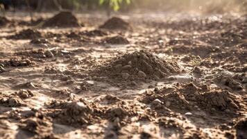 the dirt in front of a pile of sand, photo