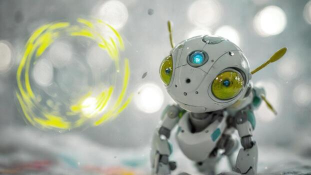 the robot is sitting on top of the table, photo